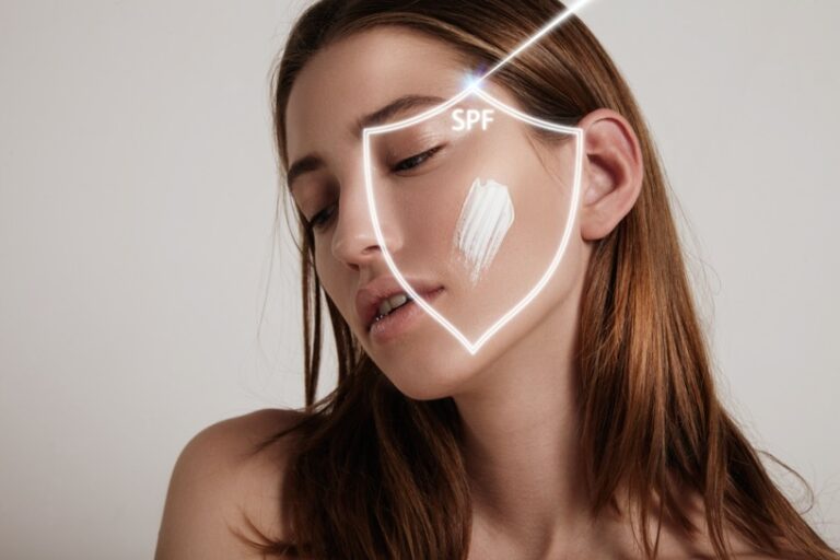 woman a shield makes spf protection from UV ray