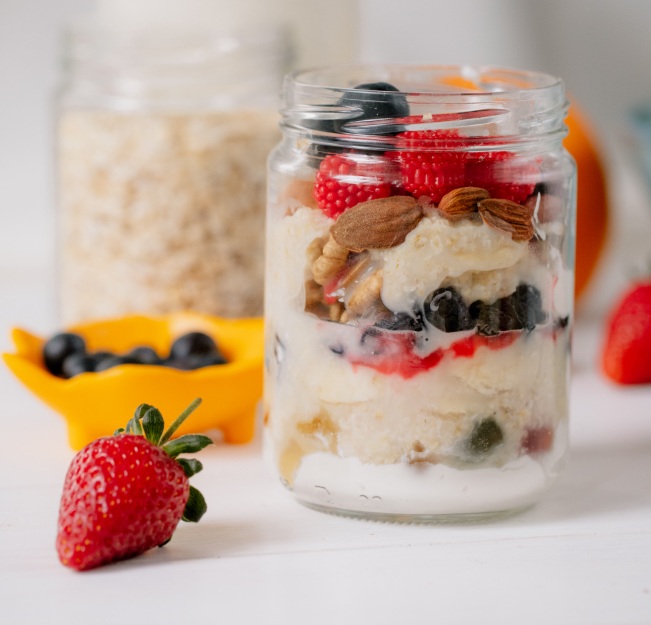 oats topped with nuts and berries