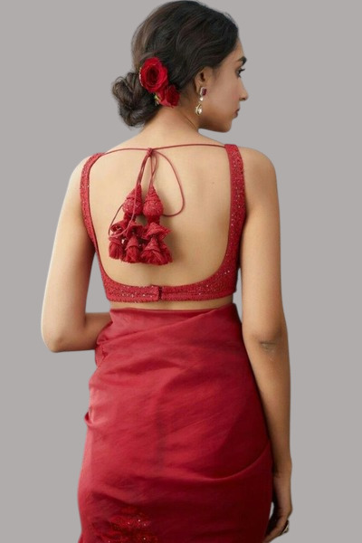 backless trendy blouse designs with tie-up