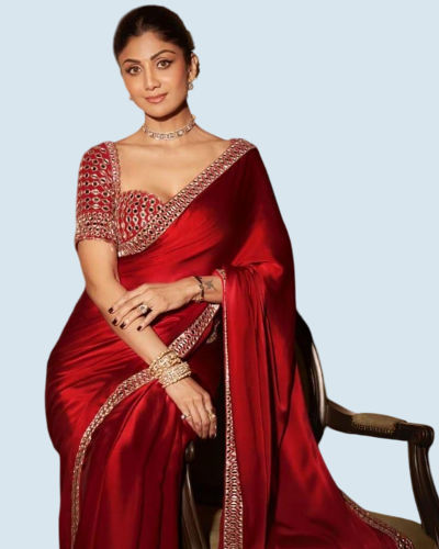 Red Saree Golden Embroider