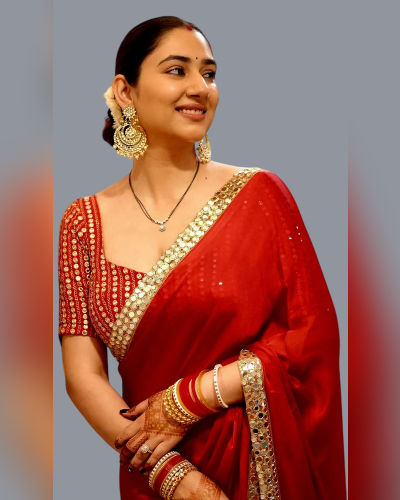 Red Saree with Golden Embro